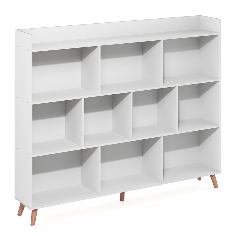 Furinno CLAUDE 10-Cube Mid Century Style Bookshelf with Wood Legs in White