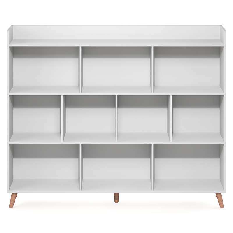Furinno CLAUDE 10-Cube Mid Century Style Bookshelf with Wood Legs in White