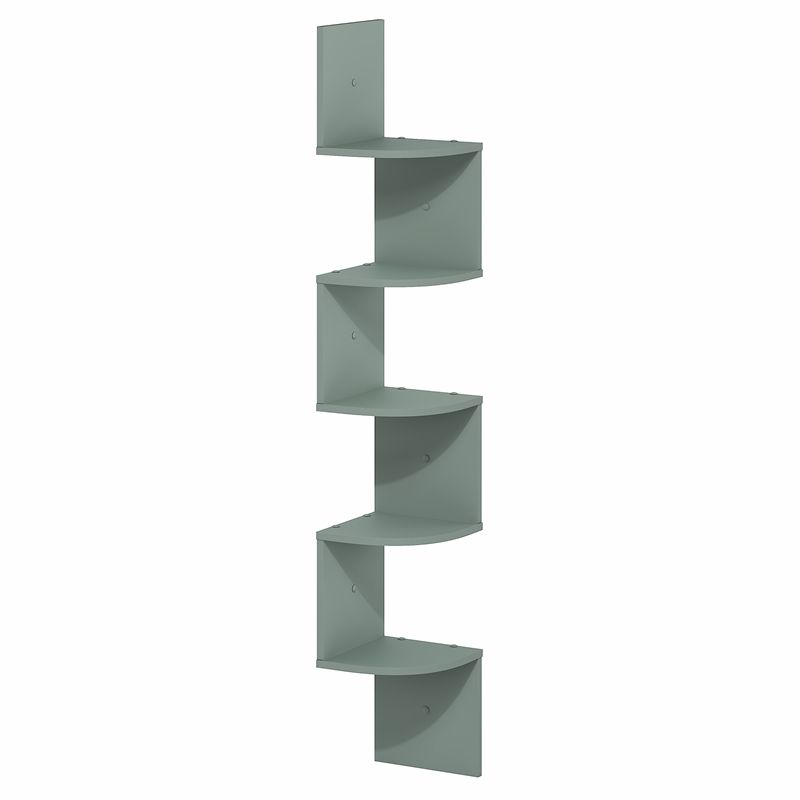 Furinno ROSSI 5-Tier Zigzag Corner Wall Shelf Floating Bookcase in Sage Green