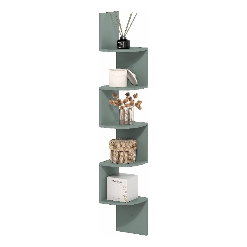 Furinno ROSSI 5-Tier Zigzag Corner Wall Shelf Floating Bookcase in Sage Green