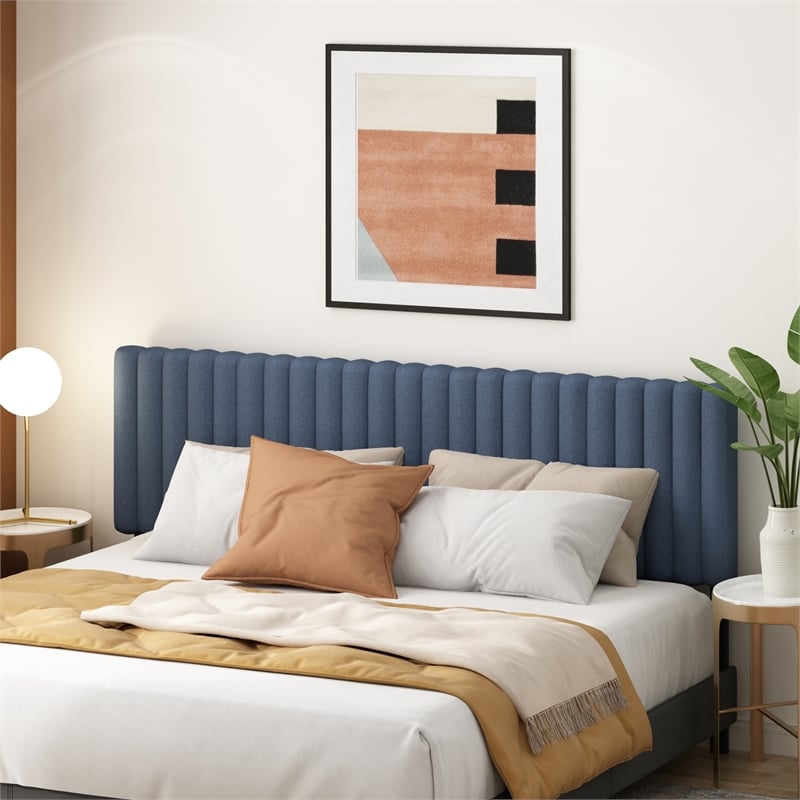 Furinno ROANNE King Upholstered Tufted Headboard Blue Denim
