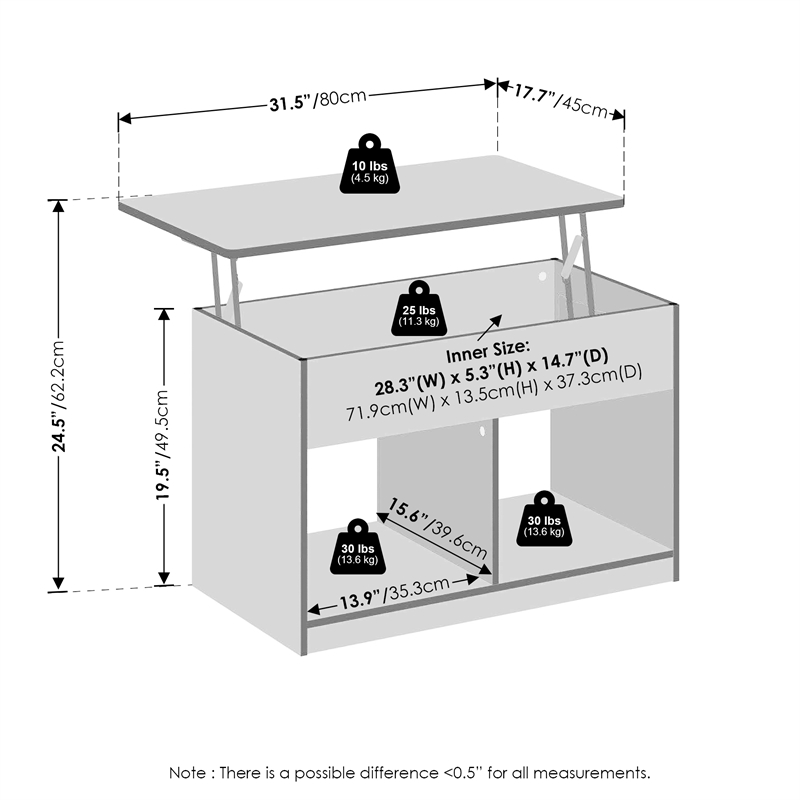 Furinno JENSEN Lift Top Coffee Table with Hidden Compartment Dark Americano