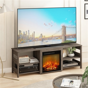 Furinno CLASSIC Fireplace TV Stand for TV up to 70&quot in Grey Oak