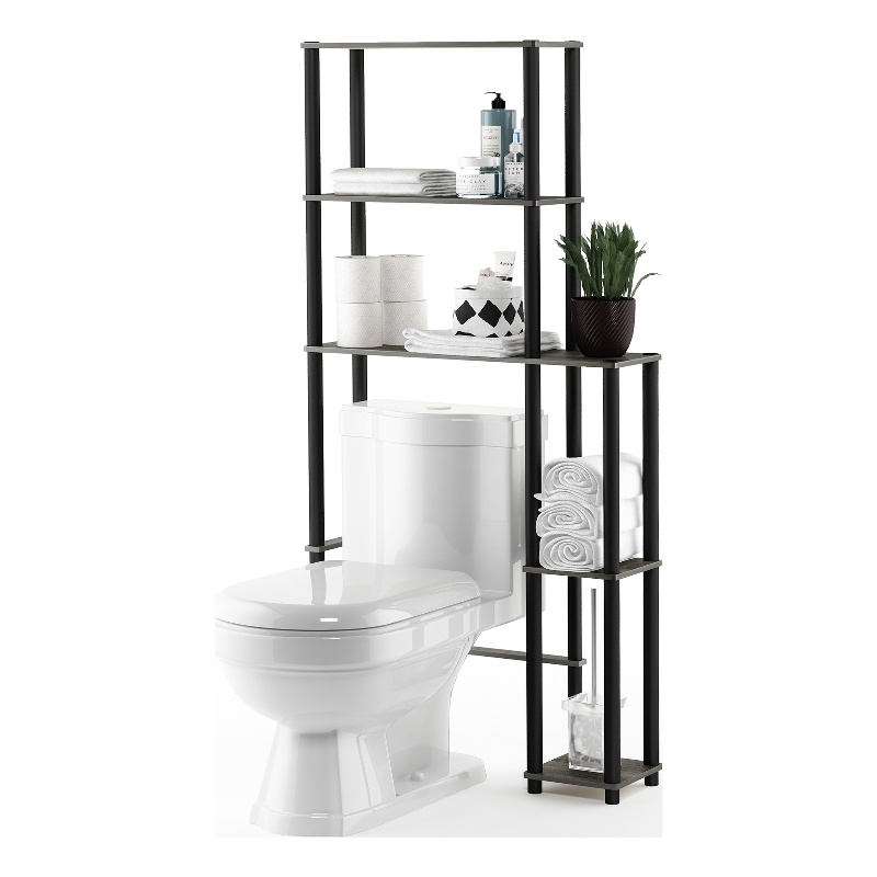 Furinno TURN-N-TUBE 5-Shelf Over The Toilet Storage Shelf in Grey Oak