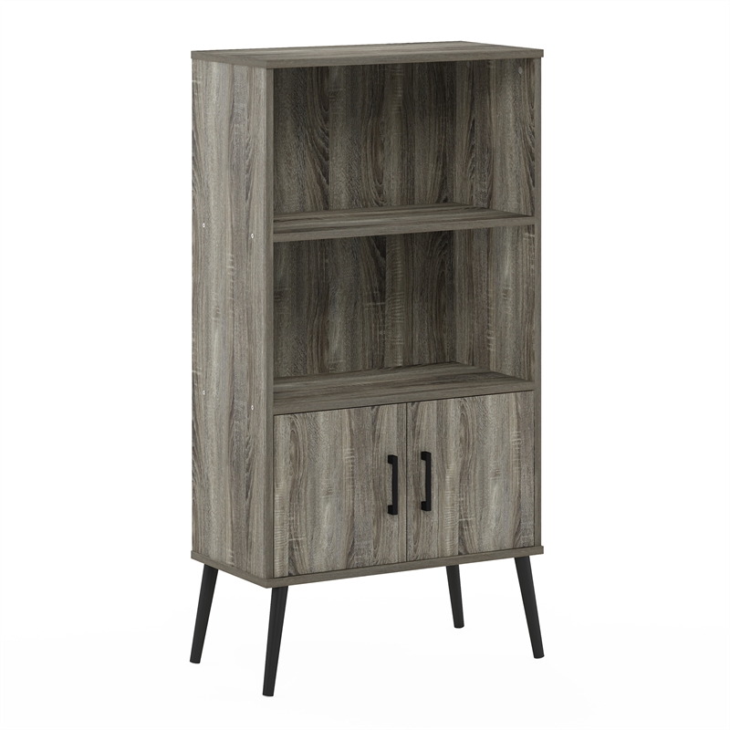 Furinno MIDCENTURY Storage Cabinet with Doors and Legs in Grey Oak