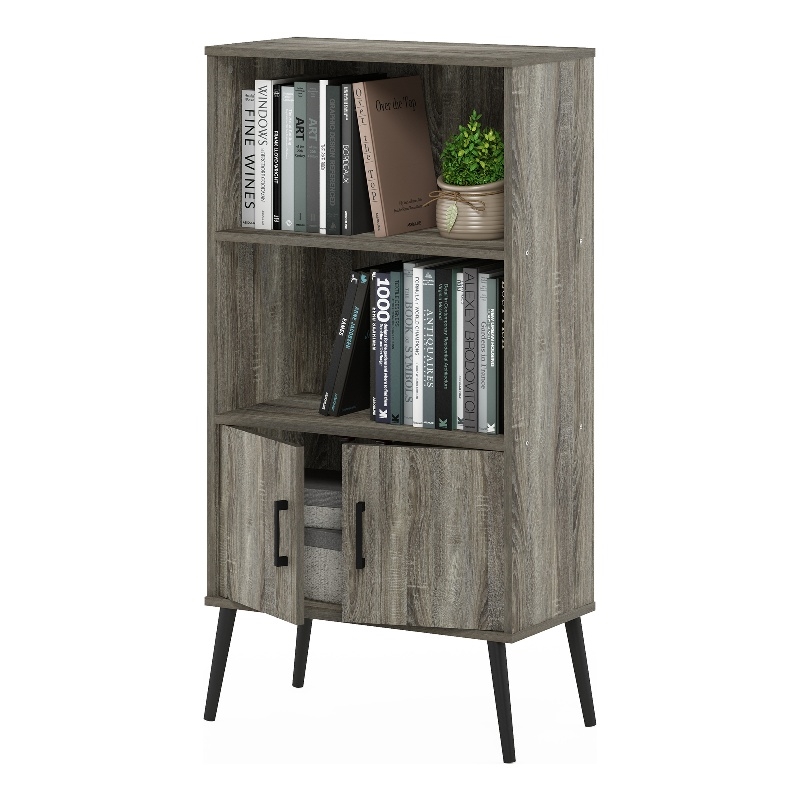 Furinno MIDCENTURY Storage Cabinet with Doors and Legs in Grey Oak