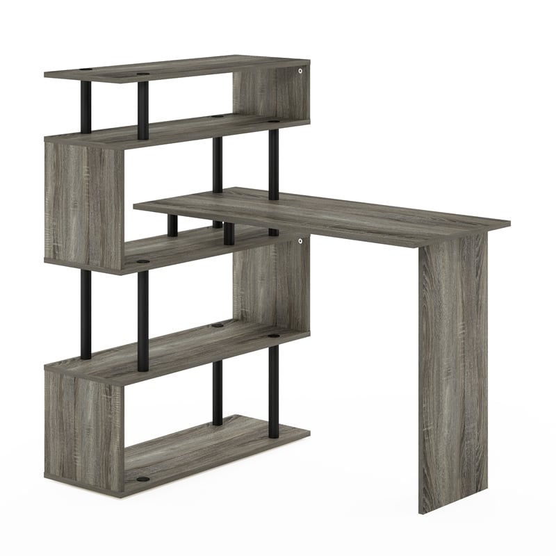 Furinno CLASSIC 5-Tier L Shape Computer Desk in Grey Oak