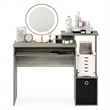 Furinno ECON Gaming Desk with Keyboard Tray and Storage Bin in Grey Oak