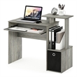 Furinno ECON Gaming Desk with Keyboard Tray and Storage Bin in Grey Oak