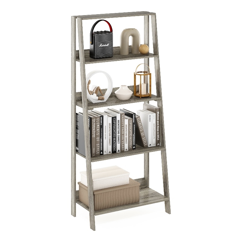 Furinno LADDER 5-Tier Ladder Display Storage Shelves in Grey Oak