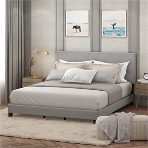 Furinno LAVAL California King Button Tufted Bed Frame 12pc Slats Light Grey