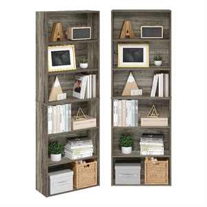Furinno JAYA Set of 2 6-Tier Bookshelf 9.5 x 24.6 x 71 in French Oak