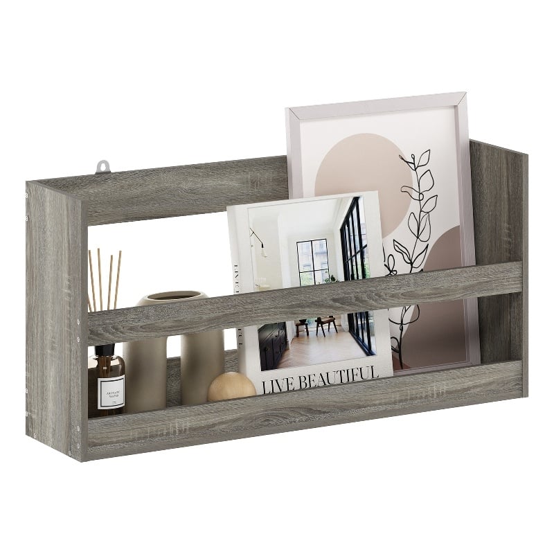 Furinno HERMITE Wall in Wall Mounted Floating Shelves in Grey Oak