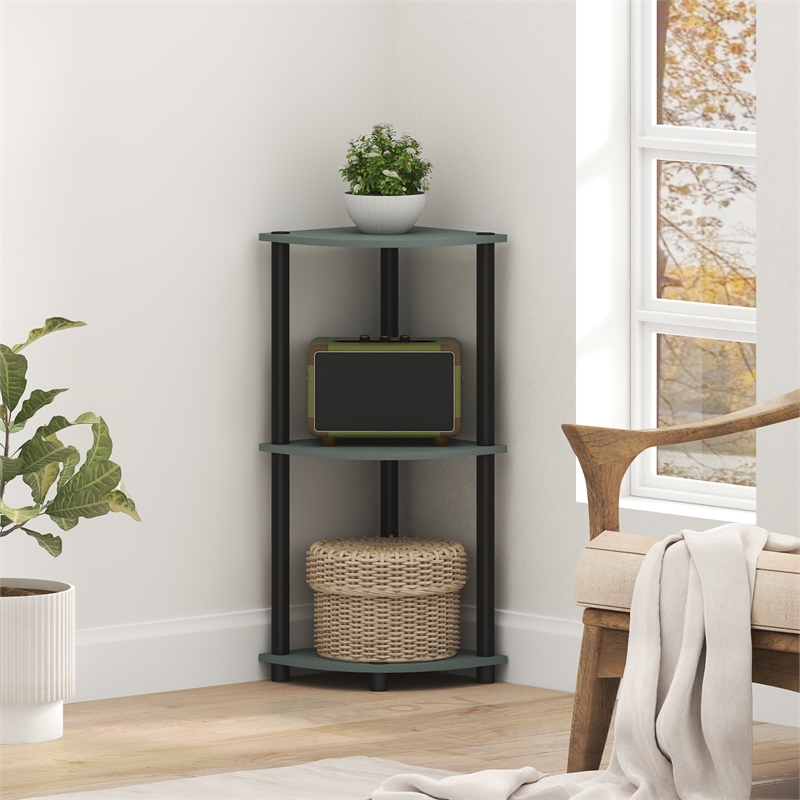 Furinno TURN-N-TUBE 3-Tier Corner Open Bookshelf Sage Green