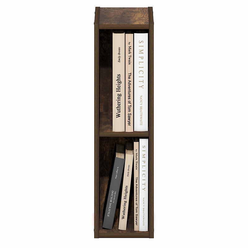 Furinno FULDA 2-Tier Narrow Bookshelf 6-In Width Storage Shelf Amber Pine