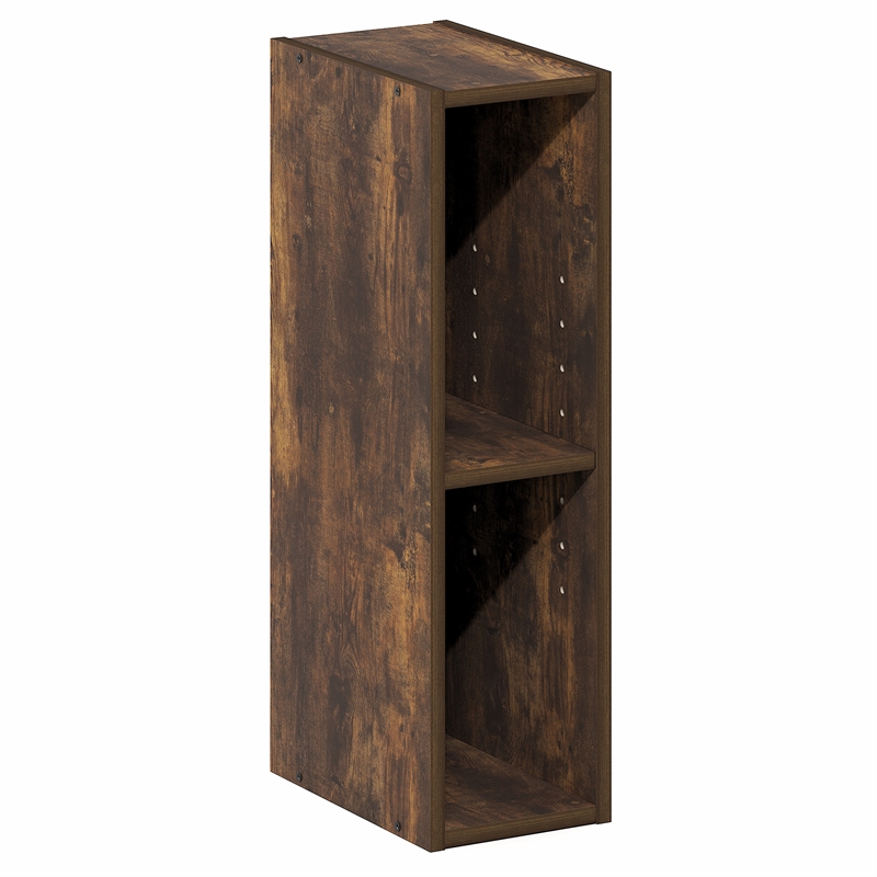 Furinno FULDA 2-Tier Narrow Bookshelf 6-In Width Storage Shelf Amber Pine