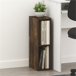 Furinno FULDA 2-Tier Narrow Bookshelf 6-In Width Storage Shelf Amber Pine