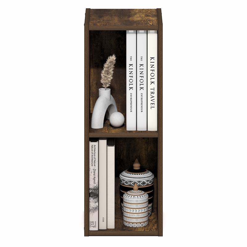 Furinno FULDA 2-Tier Narrow Bookshelf 8-In Width Storage Shelf Amber Pine
