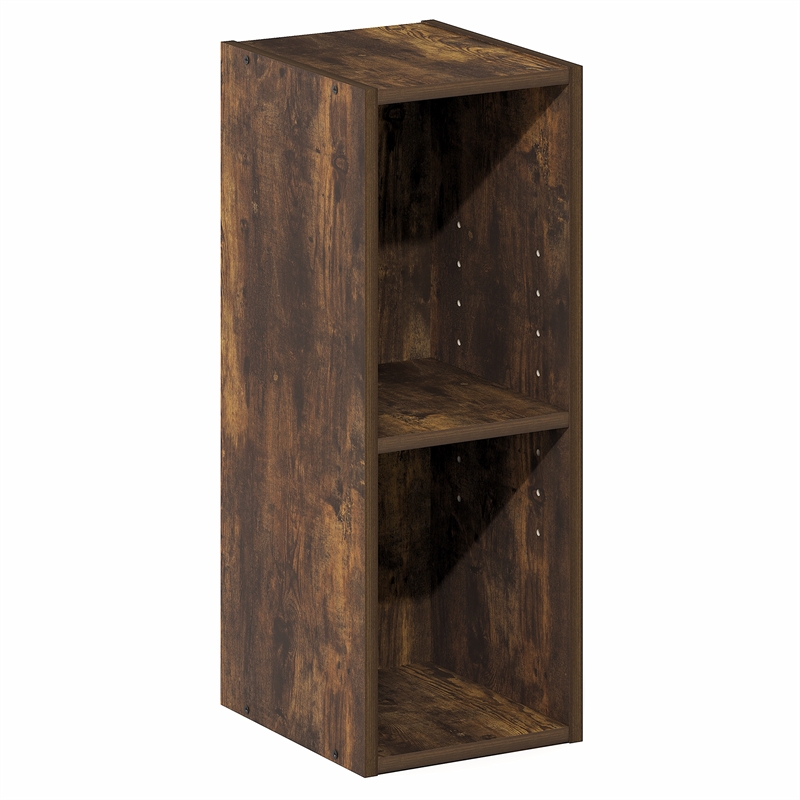 Furinno FULDA 2-Tier Narrow Bookshelf 8-In Width Storage Shelf Amber Pine