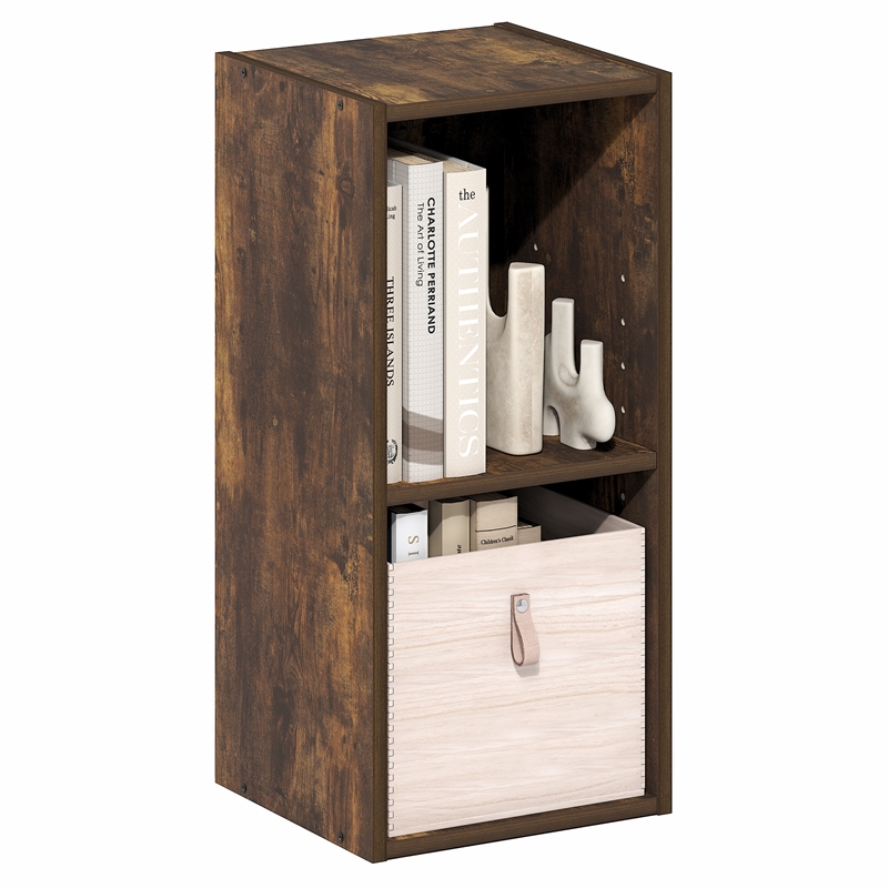 Furinno FULDA 2-Tier Narrow Bookshelf 10-In Width Storage Shelf Amber Pine