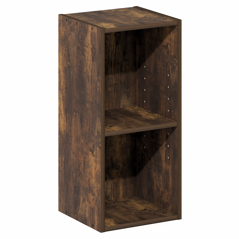 Furinno FULDA 2-Tier Narrow Bookshelf 10-In Width Storage Shelf Amber Pine