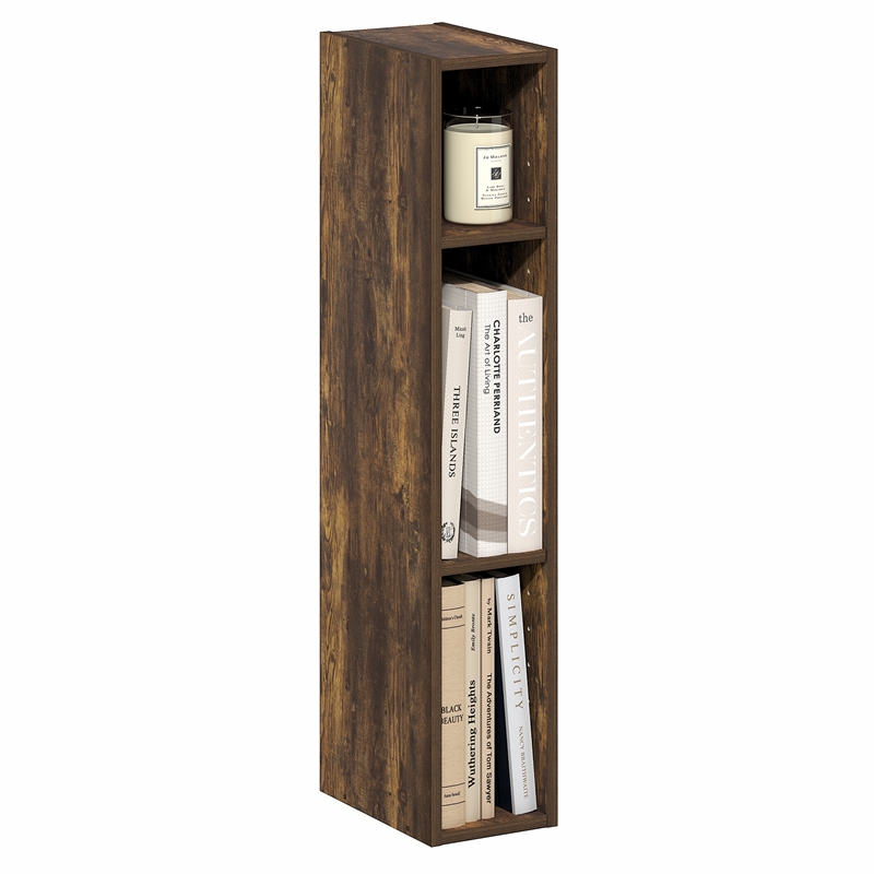 Furinno FULDA 3-Tier Narrow Bookshelf 6-In Width Storage Shelf Amber Pine