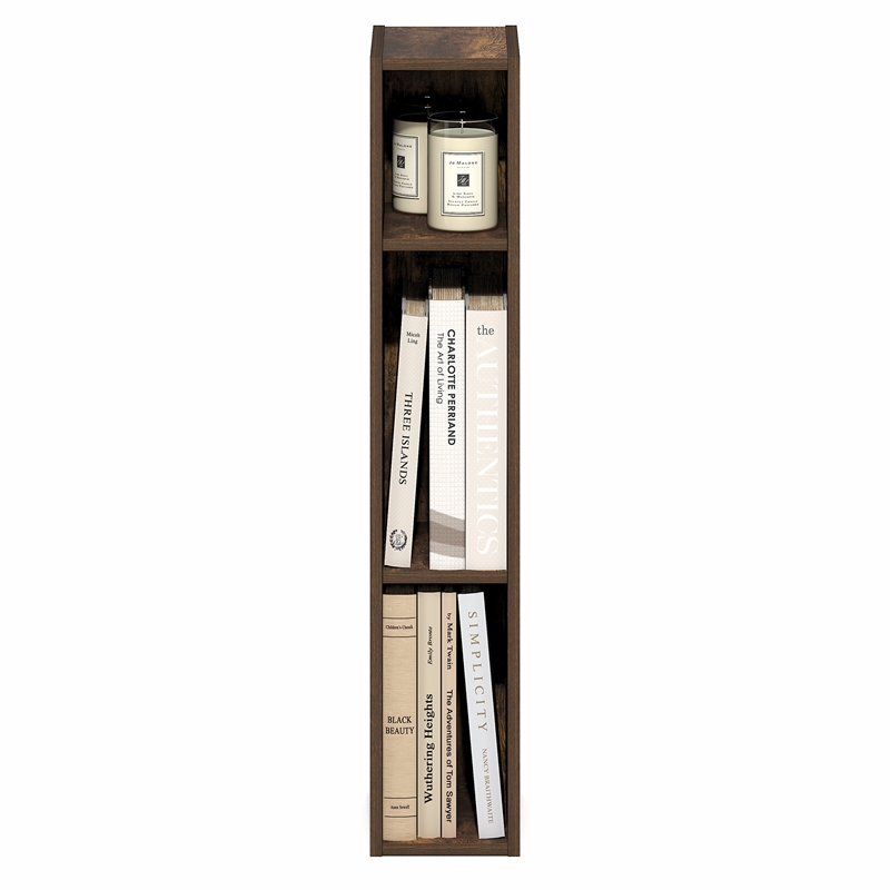 Furinno FULDA 3-Tier Narrow Bookshelf 6-In Width Storage Shelf Amber Pine