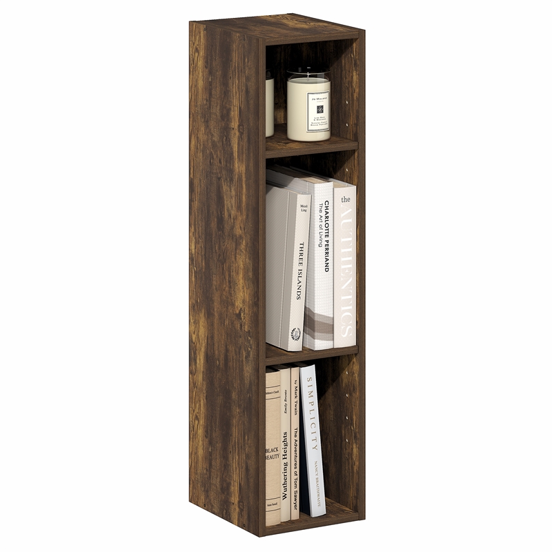 Furinno FULDA 3-Tier Narrow Bookshelf 8-In Width Storage Shelf Amber Pine