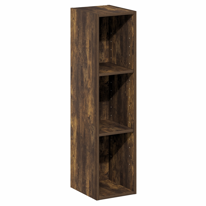 Furinno FULDA 3-Tier Narrow Bookshelf 8-In Width Storage Shelf Amber Pine