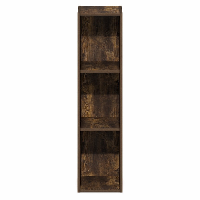 Furinno FULDA 3-Tier Narrow Bookshelf 8-In Width Storage Shelf Amber Pine