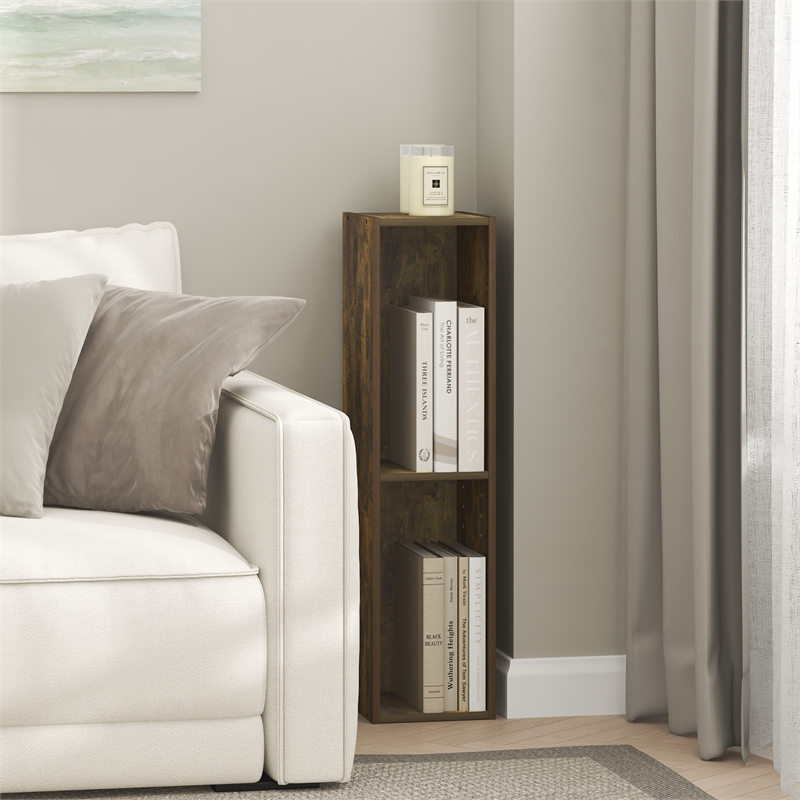 Furinno FULDA 3-Tier Narrow Bookshelf 8-In Width Storage Shelf Amber Pine