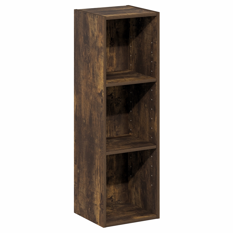 Furinno FULDA 3-Tier Narrow Bookshelf 10-In Width Storage Shelf Amber Pine