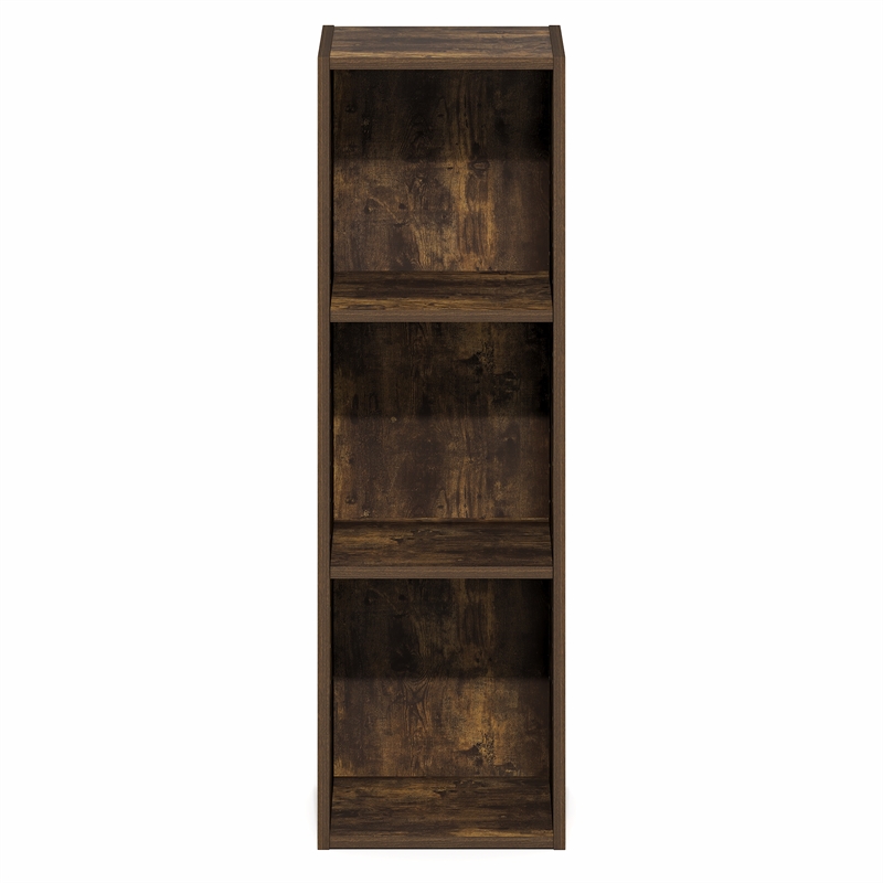 Furinno FULDA 3-Tier Narrow Bookshelf 10-In Width Storage Shelf Amber Pine