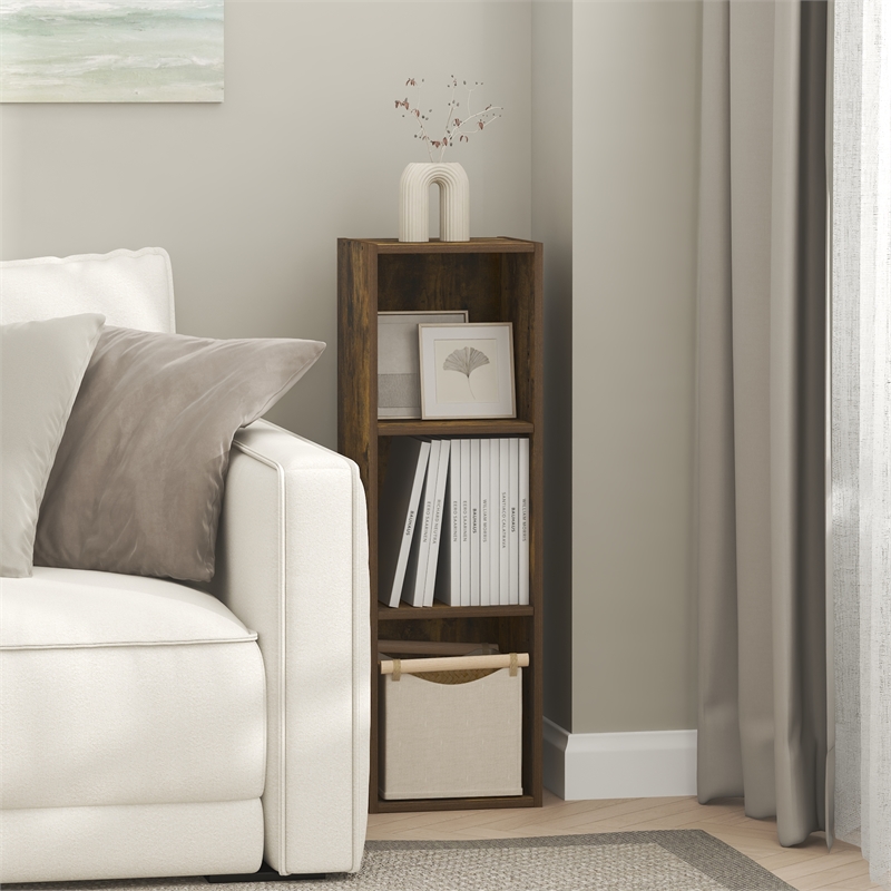 Furinno FULDA 3-Tier Narrow Bookshelf 10-In Width Storage Shelf Amber Pine