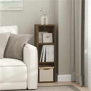 Furinno FULDA 3-Tier Narrow Bookshelf 10-In Width Storage Shelf Amber Pine