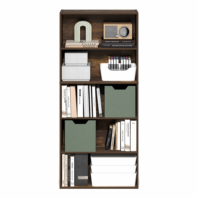 Furinno JAYA 5-Tier AdJUSTable Bookshelf 52 Inch Tall Bookcase Amber Pine