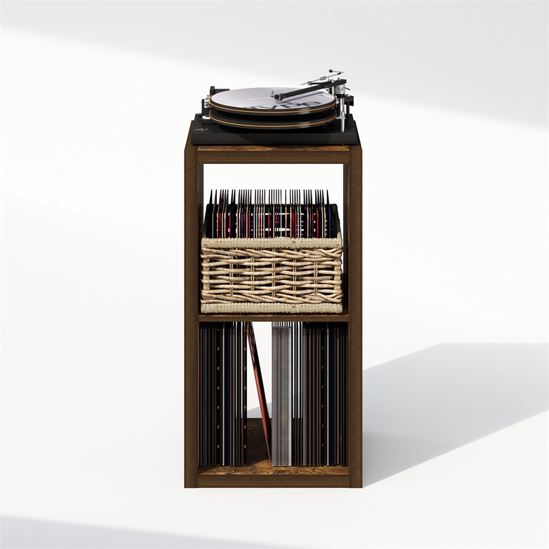Furinno CUBICLE Vintage Vinyl Record Media Storage Organizer 2-Cube Amber Pine
