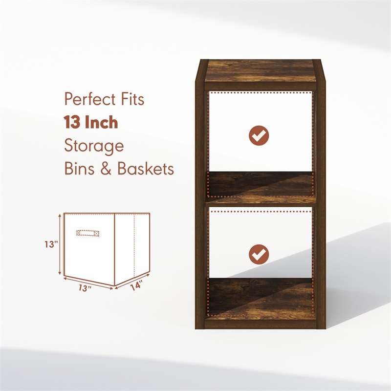 Furinno CUBICLE Vintage Vinyl Record Media Storage Organizer 2-Cube Amber Pine