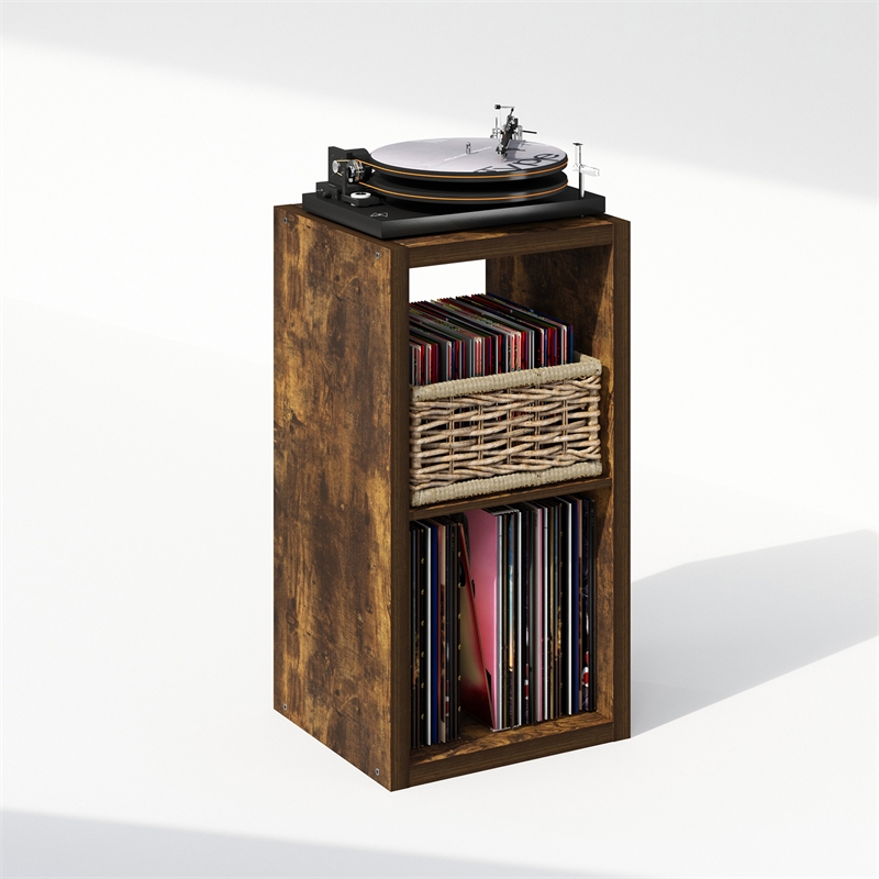 Furinno CUBICLE Vintage Vinyl Record Media Storage Organizer 2-Cube Amber Pine