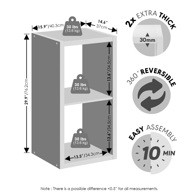 Furinno CUBICLE Vintage Vinyl Record Media Storage Organizer 2-Cube Dark Oak