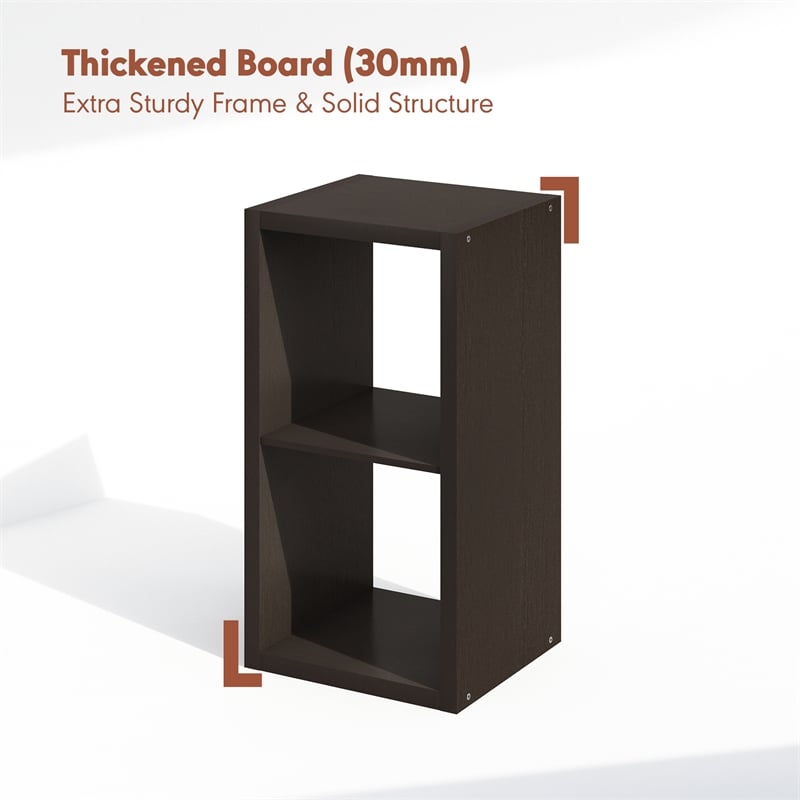 Furinno CUBICLE Vintage Vinyl Record Media Storage Organizer 2-Cube Dark Oak