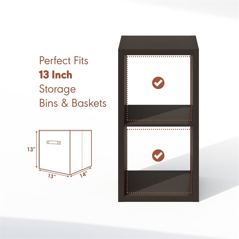 Furinno CUBICLE Vintage Vinyl Record Media Storage Organizer 2-Cube Dark Oak