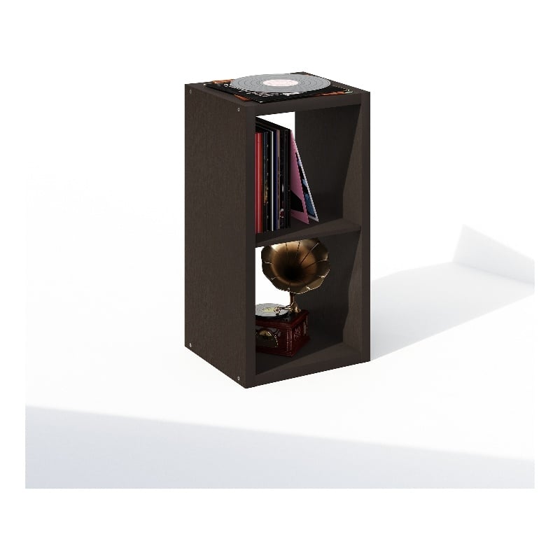 Furinno CUBICLE Vintage Vinyl Record Media Storage Organizer 2-Cube Dark Oak