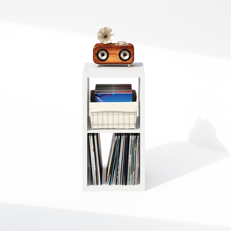 Furinno CUBICLE Vintage Vinyl Record Media Storage Organizer 2-Cube White