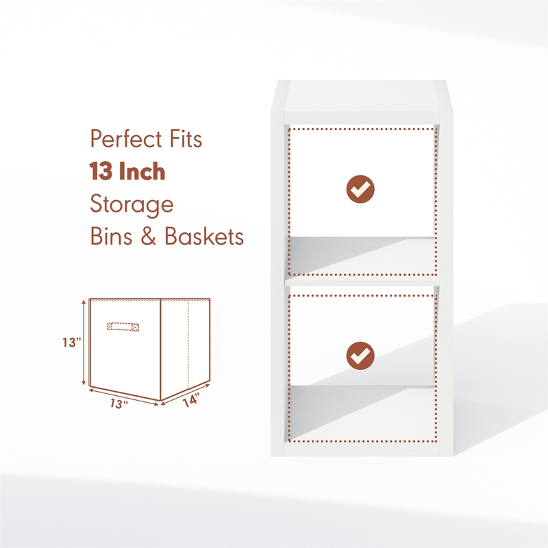 Furinno CUBICLE Vintage Vinyl Record Media Storage Organizer 2-Cube White