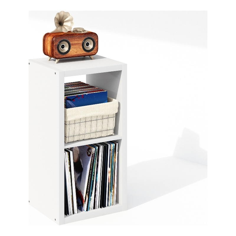 Furinno CUBICLE Vintage Vinyl Record Media Storage Organizer 2-Cube White