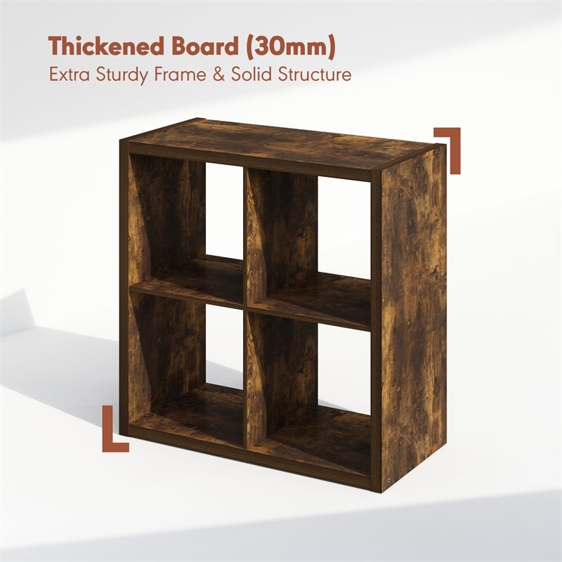 Furinno CUBICLE Vintage Vinyl Record Media Storage Organizer 4-Cube Amber Pine