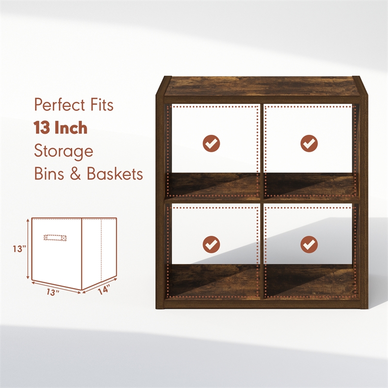 Furinno CUBICLE Vintage Vinyl Record Media Storage Organizer 4-Cube Amber Pine