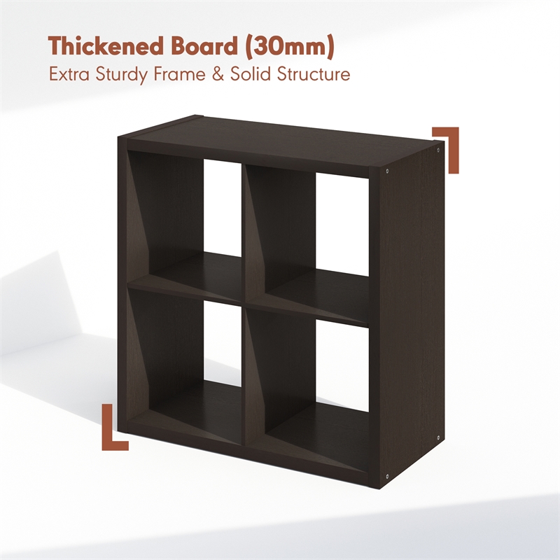 Furinno CUBICLE Vintage Vinyl Record Media Storage Organizer 4-Cube Dark Oak