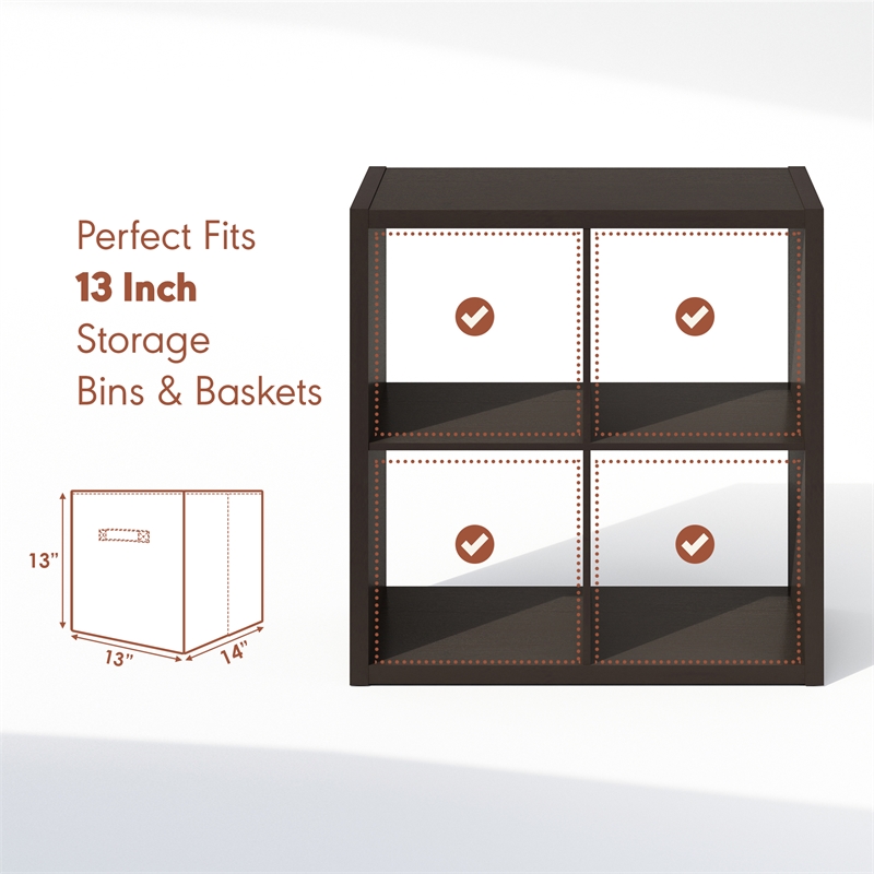 Furinno CUBICLE Vintage Vinyl Record Media Storage Organizer 4-Cube Dark Oak